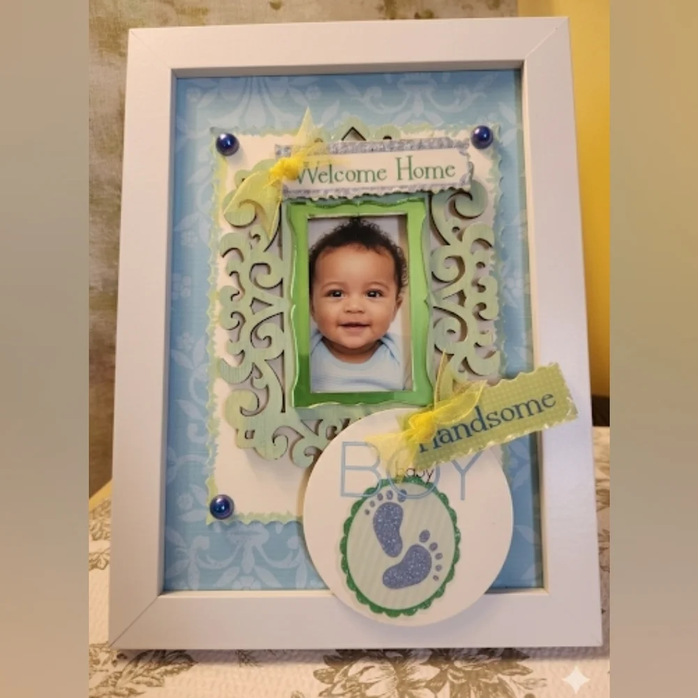 Handcrafted 3D Framed Design for Newborn Baby Boy, Hang or stand 5x7